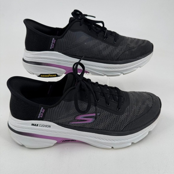 Skechers‎ GOrun Slip Ins WOMENS Black Purple Lace Up Shoes Sneakers SIZE 10 - Picture 1 of 15